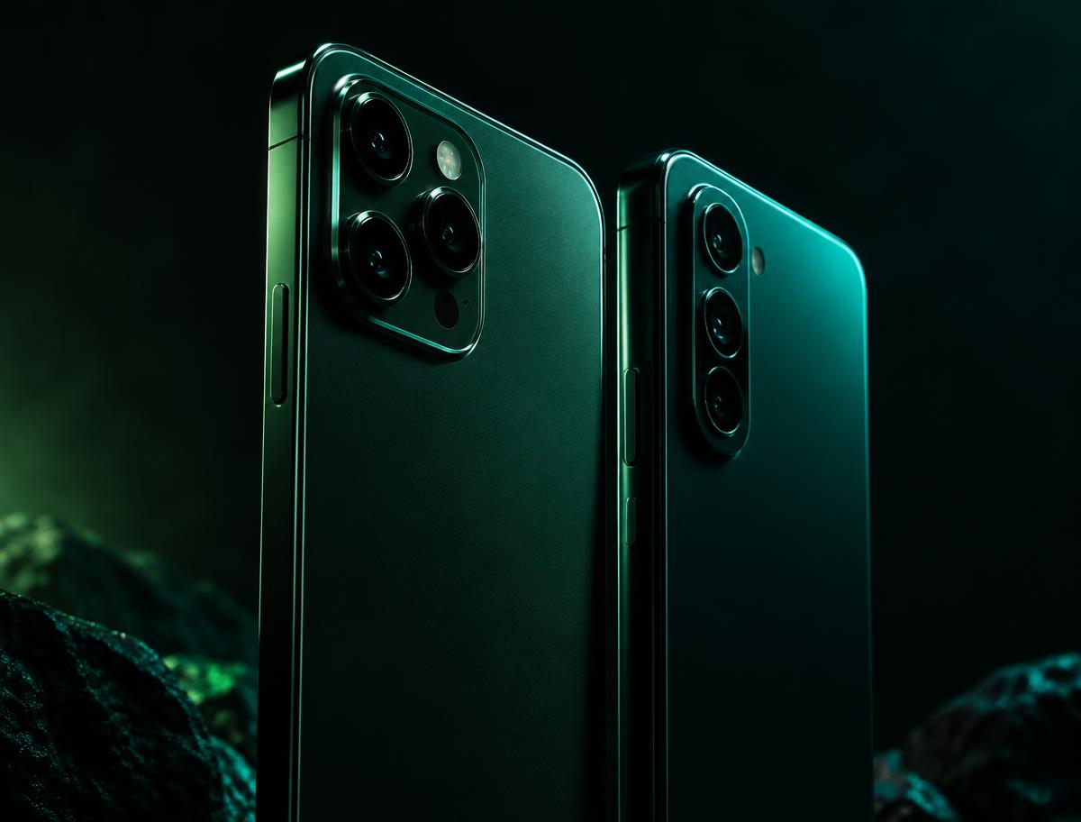 Dos smartphones Android con iluminación verde